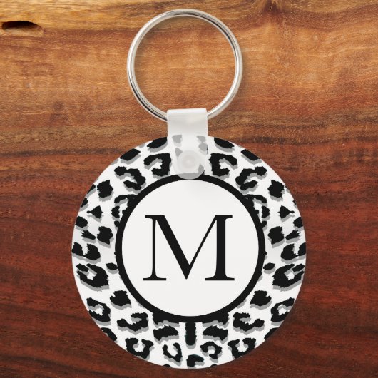 Sneeuwluipaard afdrukken met aangepast monogram sleutelhanger (Voorkant)