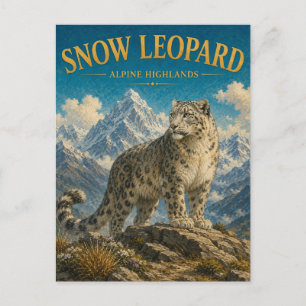 Sneeuwluipaard Alpine Highlands Aquarel GeoSaga Briefkaart