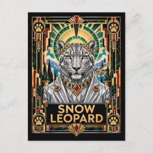 Sneeuwluipaard, Art Deco Wildlife Briefkaart