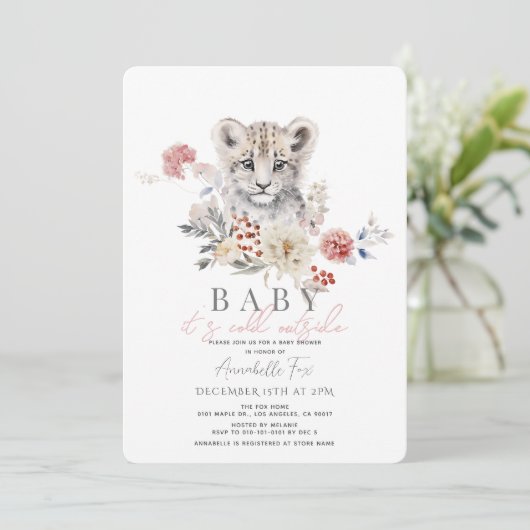 Sneeuwluipaard Baby Het is koud buiten Baby shower Kaart (Staand voorkant)