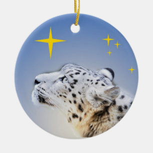 Sneeuwluipaard en de sterren keramisch ornament