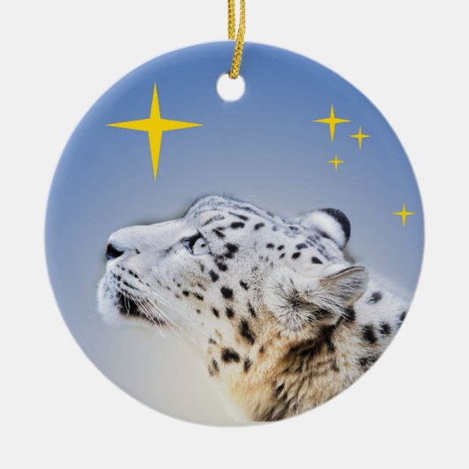 Sneeuwluipaard en de sterren keramisch ornament (Voorkant)