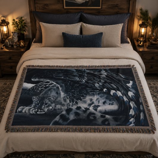 Sneeuwluipaard Guardian Wings Fantasy Wildlife Deken