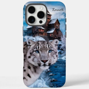 Sneeuwluipaard kijken door winterkasteel iPhone 16 pro max hoesje