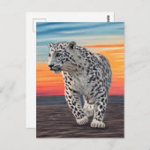 Sneeuwluipaard loopt op het strand tijdens een zon briefkaart (Voorkant / Achterkant)
