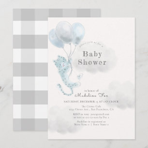 Sneeuwluipaard met Blue Balloons Boy Baby shower Kaart