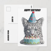 Sneeuwluipaard met pet van de verjaardag briefkaart (Voorkant / Achterkant)