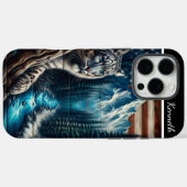 Sneeuwluipaard onder Amerikaanse vlag Case-Mate iPhone Case (Achterkant (horizontaal))