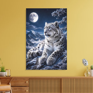 Sneeuwluipaard Onder de Volle Maan – Majestueuze B Canvas Afdruk