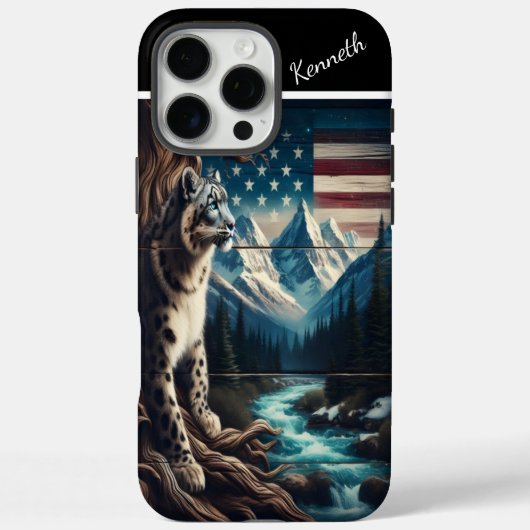 Sneeuwluipaard onder een sterrenvlag Case-Mate iPhone case (Achterkant)