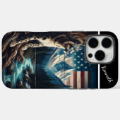 Sneeuwluipaard onder een sterrenvlag Case-Mate iPhone case (Achterkant (horizontaal))