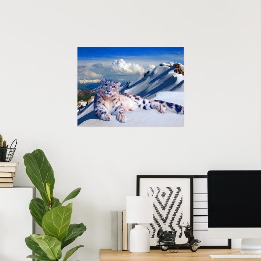 Sneeuwluipaard op het dak van het wereldarchief poster (Thuiskantoor)