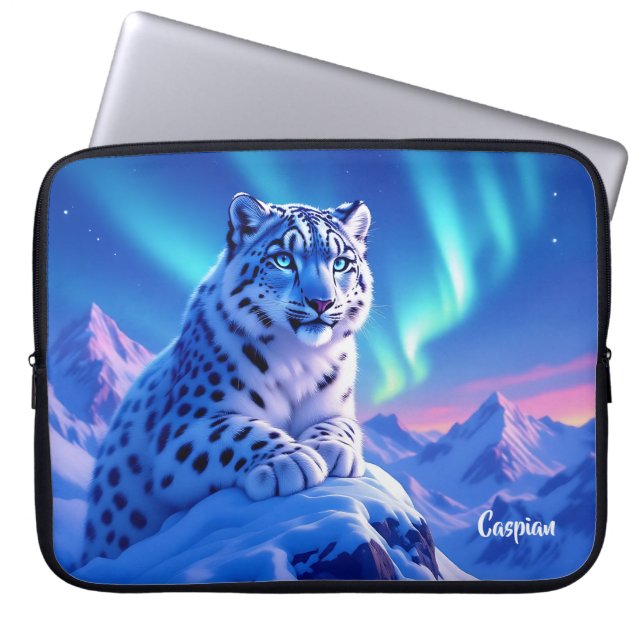 Sneeuwluipaard op Mountain Rock Laptop Sleeve (Voorkant)