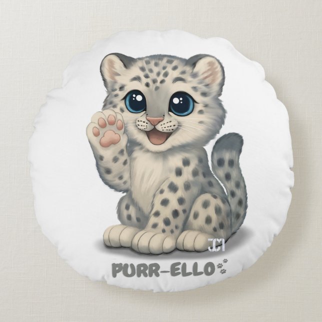 Sneeuwluipaard - Purr-ello Rond Kussen (Voorkant)