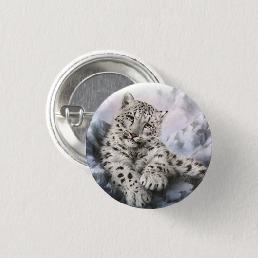Sneeuwluipaard Ronde Button 3,2 Cm (Voorkant /achterkant)