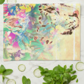 Sneeuwluipaard tropische bloemen Hawaïaanse pastel Theedoek (Gevouwen)