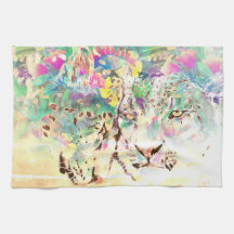 Sneeuwluipaard tropische bloemen Hawaïaanse pastel
