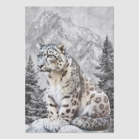 Sneeuwluipaard Wilde Kat Aquarel Tissuepapier (Voorkant)
