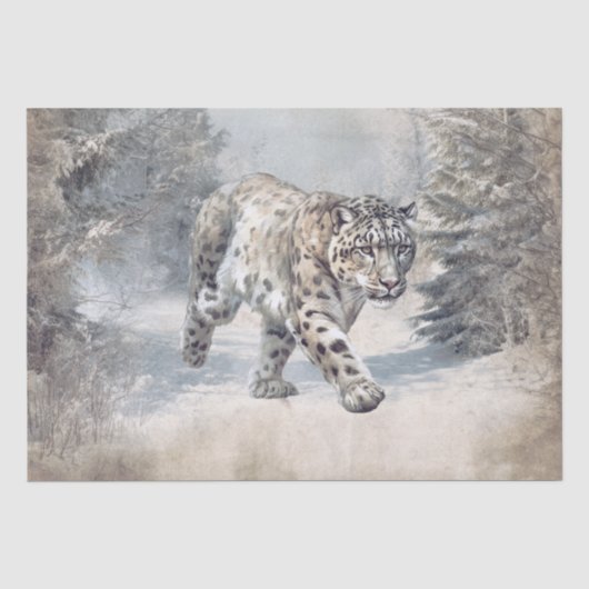 Sneeuwluipaard Wilde Kat Aquarel Tissuepapier (Voorkant)