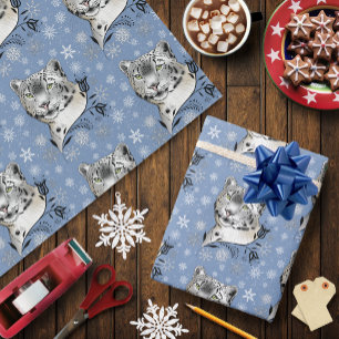 Sneeuwluipaard Winter Elegantie Blauwe Sneeuwvlokk Cadeaupapier