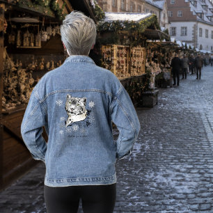 Sneeuwluipaard Winter Elegantie Blauwe Sneeuwvlokk Denim Jacket