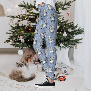 Sneeuwluipaard Winter Elegantie Blauwe Sneeuwvlokk Leggings