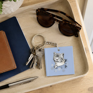 Sneeuwluipaard Winter Elegantie Blauwe Sneeuwvlokk Sleutelhanger