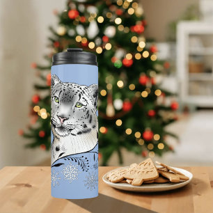 Sneeuwluipaard Winter Elegantie Blauwe Sneeuwvlokk Thermosbeker