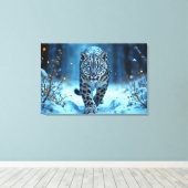 Sneeuwluipaard winter majestueuze blauwogige roofd canvas afdruk (Insitu (Houten vloer))