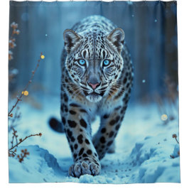 Sneeuwluipaard winter majestueuze blauwogige roofd douchegordijn