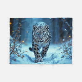 Sneeuwluipaard winter majestueuze blauwogige roofd fleece deken