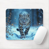 Sneeuwluipaard winter majestueuze blauwogige roofd muismat (Met muis)