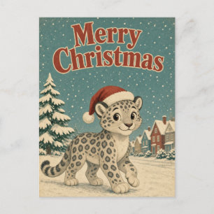 Sneeuwluipaard Winterdorp Dier Kerstmis Briefkaart