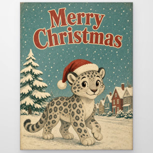 Sneeuwluipaard Winterdorp Dier Kerstmis Briefkaart