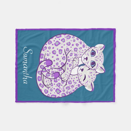 Sneeuwluipaarden Aangepaste naam snijden Fleece Deken (Voorkant (Horizontaal))