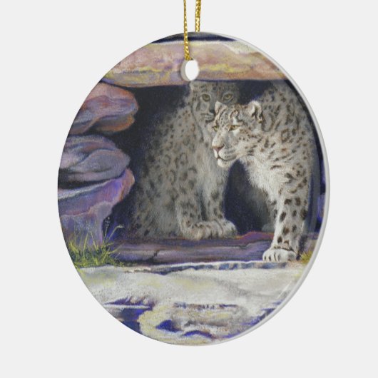 Sneeuwluipaarden Keramisch Ornament (Links)