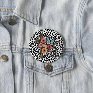 Sneeuwluipaardkruis, Bloemen en Vlinders Ronde Button 7,6 Cm