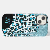 Sneeuwluipaardpatroon met glitters en monogram iPhone hoesje (Achterkant horizontaal)