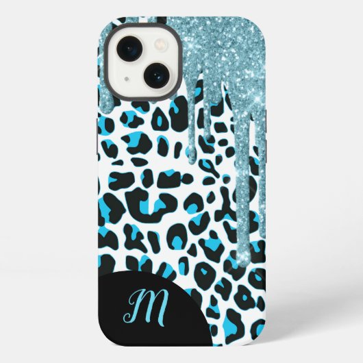 Sneeuwluipaardpatroon met glitters en monogram iPhone hoesje (Achterkant)