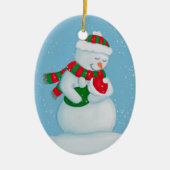 Sneeuwmam en sneeuwkerst keramisch ornament (Voorkant)