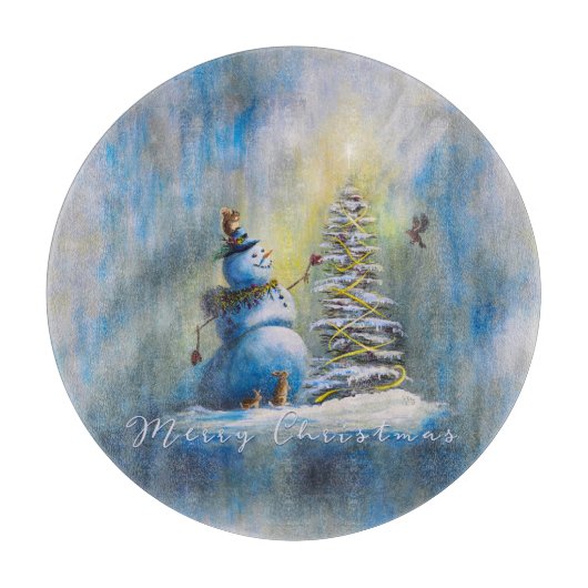 Sneeuwman 12" Rond Snijplank (Voorkant)