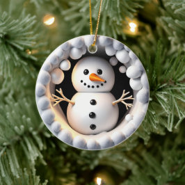 Sneeuwman 3D-effect GEEN echte 3D Keramisch Ornament