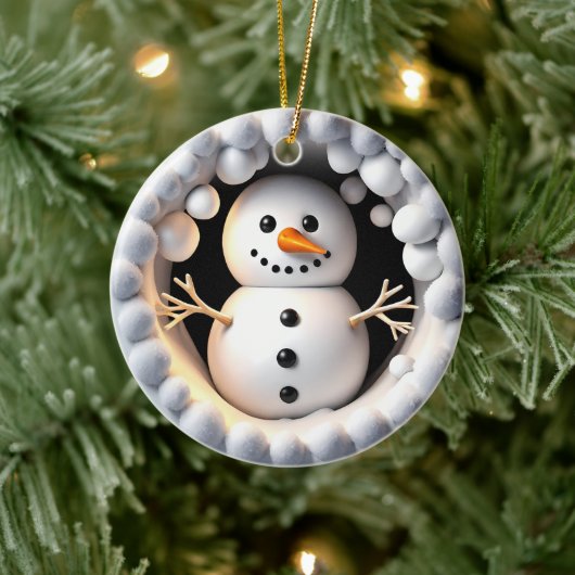 Sneeuwman 3D-effect GEEN echte 3D Keramisch Ornament (Boom)