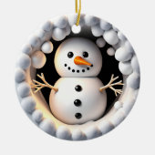 Sneeuwman 3D-effect GEEN echte 3D Keramisch Ornament (Voorkant)