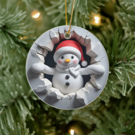 Sneeuwman 3D-effect GEEN werkelijk 3D Keramisch Ornament