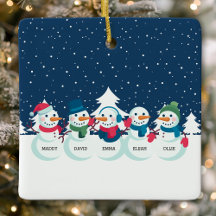 Sneeuwman 5 persoons familie gepersonaliseerd kers