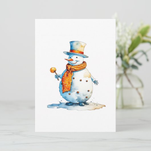 Sneeuwman A - Waterverf Feestdagenkaart (Staand voorkant)