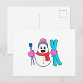 Sneeuwman als skiër met skis briefkaart (Voorkant / Achterkant)
