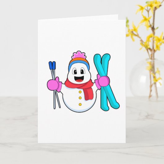 Sneeuwman als Skiloper met Ski Kaart (Gele Bloem)