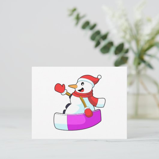 Sneeuwman als snowboarder met Sonowboard.PNG Briefkaart (Staand voorkant)